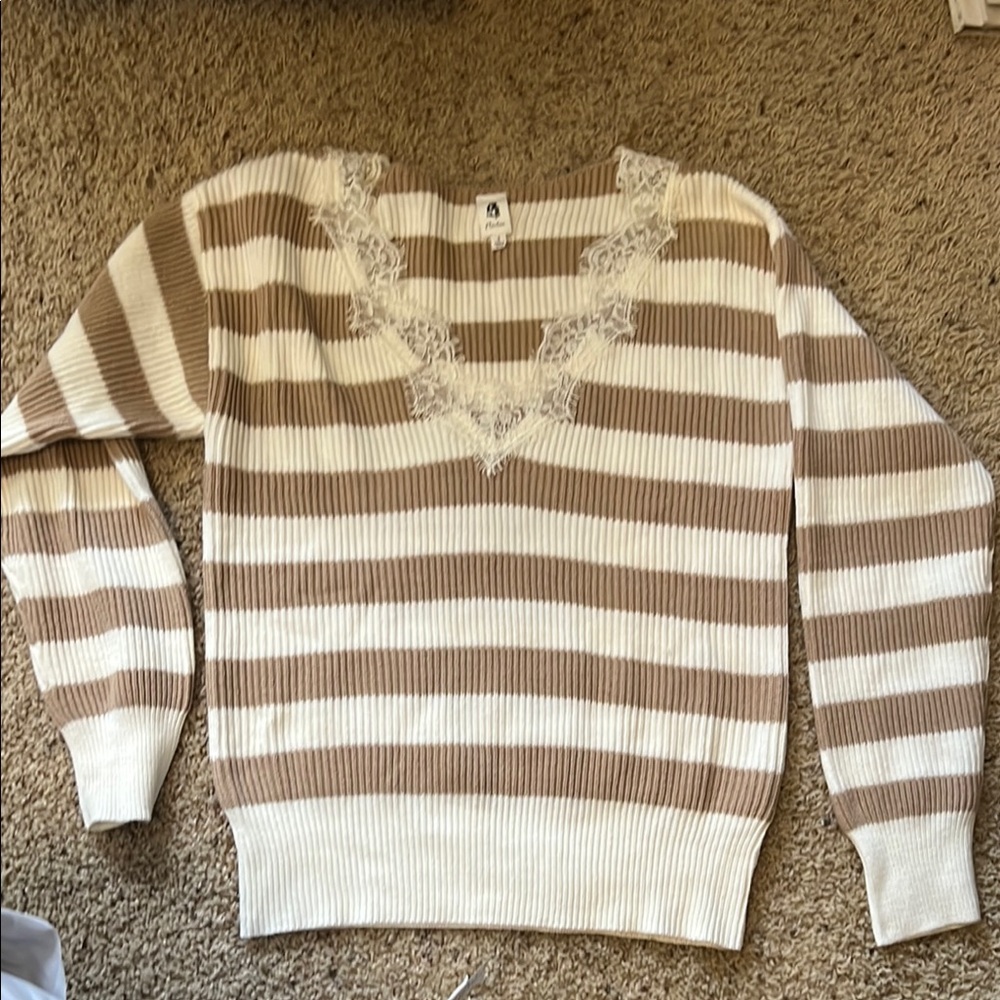 Striped Beige and White Sweater